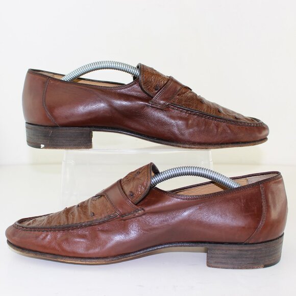 Vintage Bruno Magli Leather Ostrich Detail Loafers (US 8.5) - Picture 2 of 9
